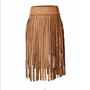 Suede brown fringe skirt (new)